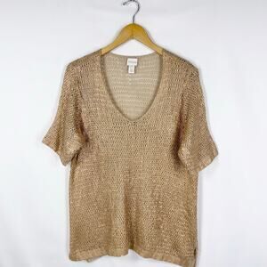 Chicos Metallic Open Knit Top Women's Size 3 XL Gold